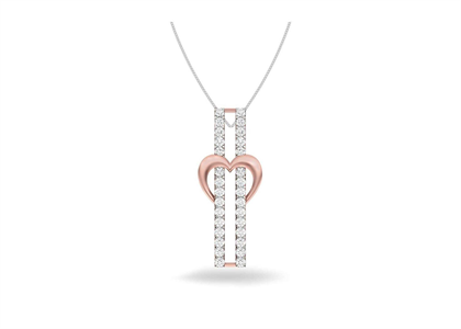 Two Tone Plated CZ Studded Heart Pendant